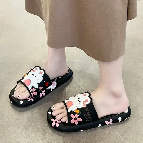 新款卡通兔子拖鞋女夏季室内家居一字拖可爱踩屎感外穿防滑凉拖鞋商品大图