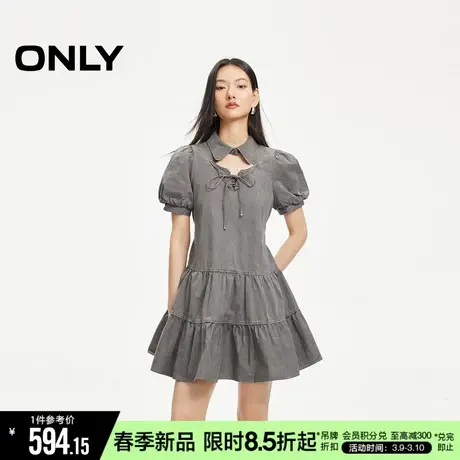 ONLY2024春季新款时尚学院风泡泡袖翻领短款连衣裙女|124107063图片
