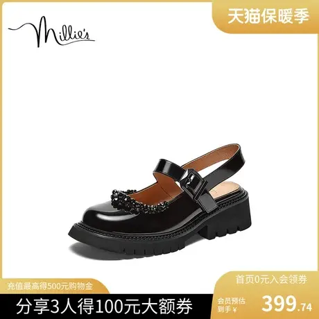 millie's妙丽2023夏新品时尚英伦学院风后空玛丽珍女凉鞋LPL56BH3图片