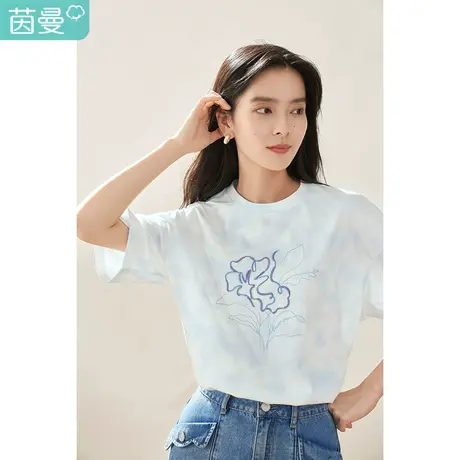 【商场同款】茵曼2023春女装新款休闲刺绣文艺设计感宽松T恤上衣图片