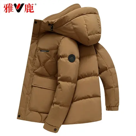 雅鹿官方羽绒服男短款2023新款反季加厚保暖连帽纯色冬季鸭绒外套商品大图