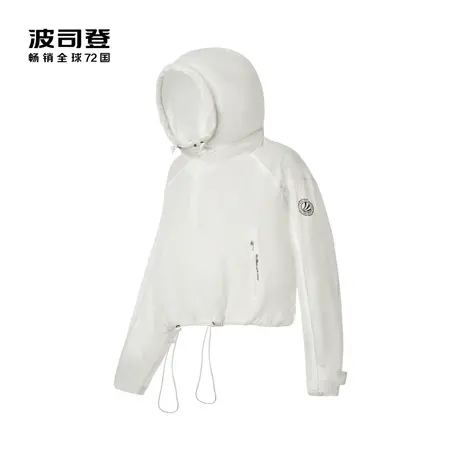【买3免1】波司登女抽绳连帽字母印花轻薄纯色时尚空调衫短外套图片