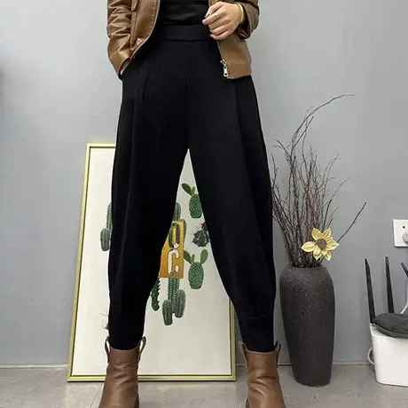 加厚束脚哈伦裤女春秋新款宽松显瘦2023高腰萝卜裤女九分马丁靴裤商品大图