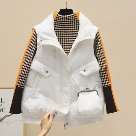 网红爆款羽绒棉马甲女短款2023年秋冬洋气马夹时尚百搭带包包坎肩商品大图