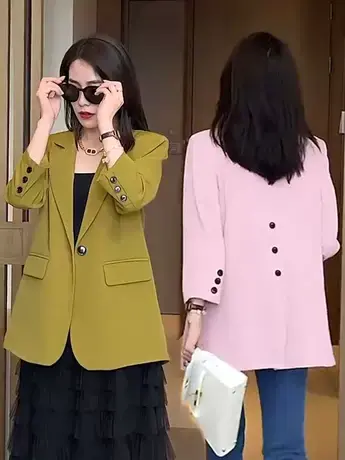 纯色西装外套女2023年夏季新款时尚气质休闲洋派宽松百搭薄款外套图片