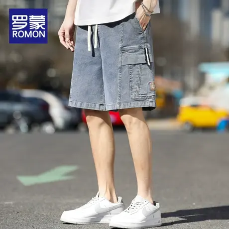 罗蒙工装牛仔短裤男夏季薄款潮牌宽松外穿冰丝休闲男士五分中裤子图片