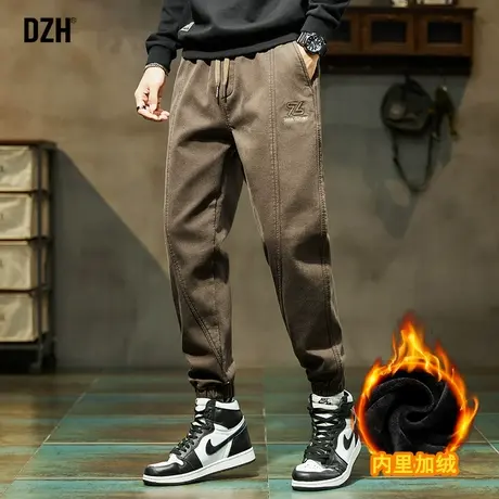 男士驼色休闲裤男加绒加厚宽松冬季裤子2023新款长裤百搭束脚男裤商品大图