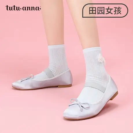 tutuanna春夏女士短袜子 纯色棉质透气舒适百搭棉袜立体花朵短袜商品大图