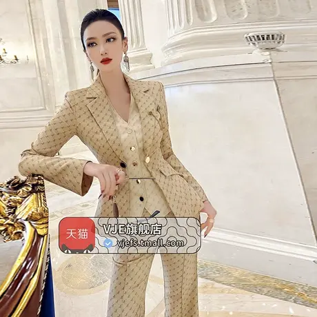 VJE秋季职业气质假两件西装新款设计感拼色帅气修身外套女图片