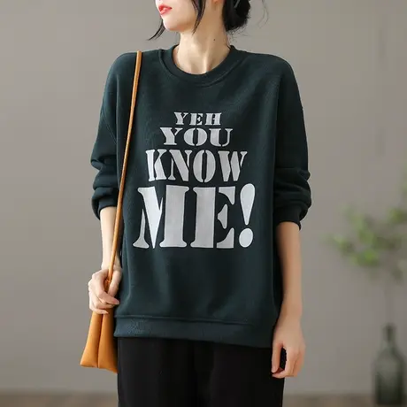 dza 文艺复古加绒卫衣女士冬季新款洋气百搭加厚上衣套头长袖外套图片