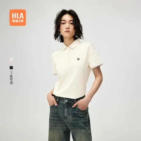 HLA/海澜之家翻领短袖POLO衫2025夏季新透气珠地简约短袖上衣女装商品大图