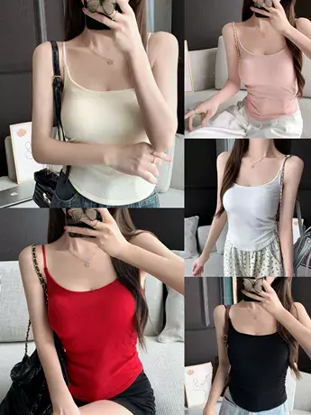 纯欲吊带背心女内搭2024新款白色带胸垫外穿甜美修身美背打底上衣图片