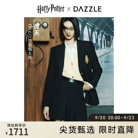 邱天同款DA奥莱ZZLE地素秋黑色学院徽章装饰西装西服外套上衣女图片