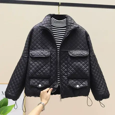 棉衣棉服女轻薄短款2023冬装新款菱格夹棉时尚小个子小众棉袄外套商品大图