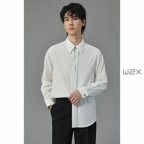w2x秋季长袖衬衫男高级感痞帅纯色白衬衣设计感休闲百搭青年寸衫商品大图