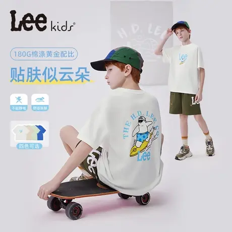 lee男女童装2025年新款夏季短袖T恤白色休闲小孩上衣薄款圆领棉图片