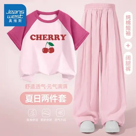 真维斯童装女童短袖t恤夏儿童纯棉半袖中大童夏季薄款阔腿裤夏装商品大图