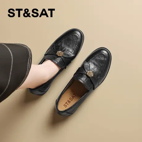 星期六英伦风山茶花真皮乐福鞋女2025秋季新款时尚厚底小皮鞋通勤商品大图