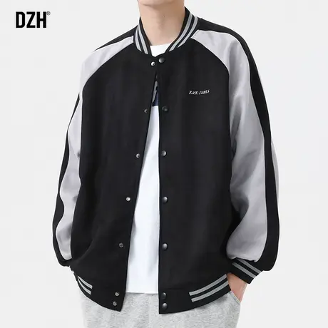 男生麂皮绒拼接棒球服外套男秋季潮流百搭刺绣飞行员夹克上衣宽松商品大图