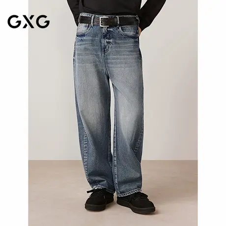 GXG男装 做旧水洗复古侧边车线设计宽松直筒牛仔长裤2025秋季新品图片