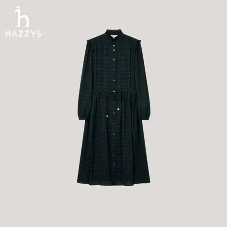 【商场同款】Hazzys哈吉斯2025秋季新品女时尚格子印花长袖连衣裙图片