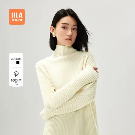 HLA/海澜之家纯羊毛针织衫24秋冬新可翻高领显瘦慵懒套头毛衣女装商品大图