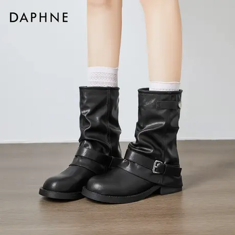 达芙妮西部牛仔靴女秋季中筒堆堆靴2025超火小短靴辣妹机车骑士靴商品大图