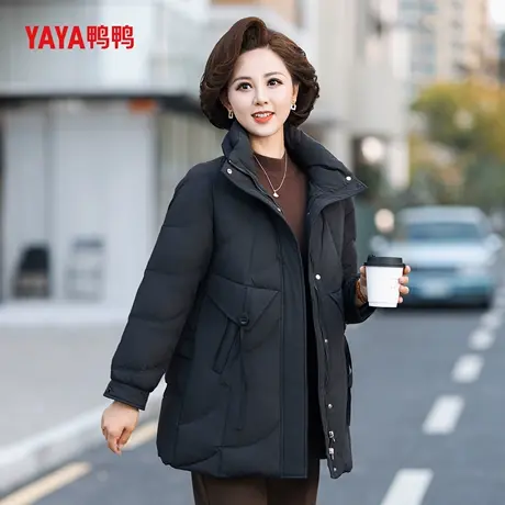 YAYA鸭鸭中年妈妈立领羽绒服女中长款鸭绒保暖冬装中老年加厚外套商品大图