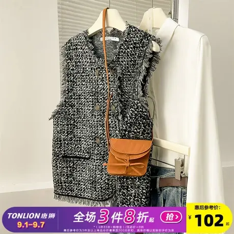 唐狮2025秋冬小香风毛边设计开衫女马甲春秋外穿高级感小个子上衣商品大图
