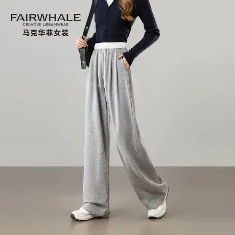马克华菲美式运动卫裤女2025新款高腰宽松垂感直筒阔腿百搭休闲裤图片