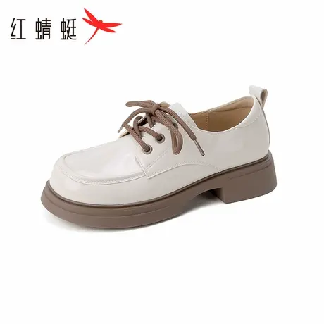 红蜻蜓厚底小皮鞋女2024新款女鞋乐福鞋系带圆头英伦风学院单鞋商品大图