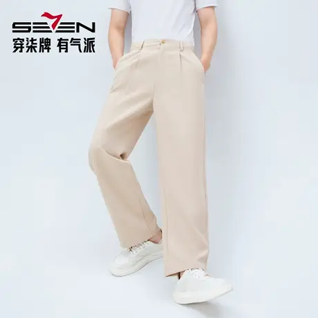 【阔腿裤】柒牌男装2026春季微弹花纱抗皱易打理连腰休闲长裤男商品大图