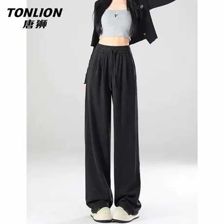 唐狮官方黑色糯米裤女春秋2026新款高腰显瘦直筒宽松休闲阔腿裤VB商品大图