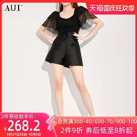 AUI黑色独特设计感针织衫女2023夏新款名媛炸街气质小众修身上衣图片