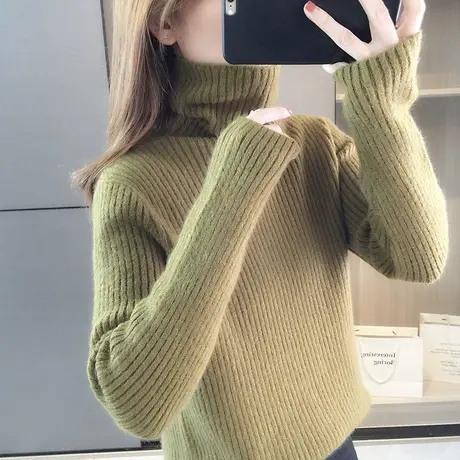 高领打底衫女秋冬季加厚套头毛衣2021新款内搭慵懒风宽松纯色外穿图片