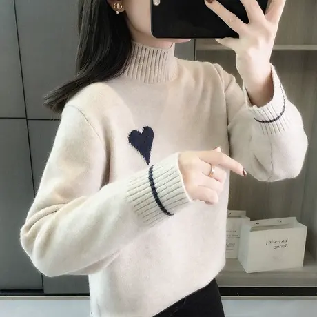 半高领针织衫女士套头毛衣加厚打底衫秋冬季2023新款宽松百搭上衣图片