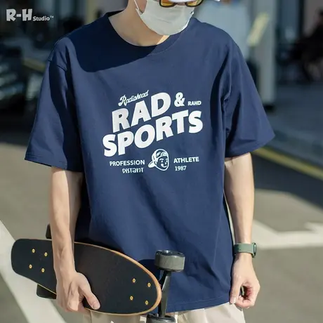 Radiohead纯棉t恤男藏青色上衣夏季薄款2023夏潮牌百搭宽松流行商品大图