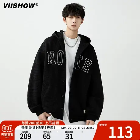 VIISHOW男士棒球服男秋季潮牌ins连帽美式男生假两件外套2023新款商品大图