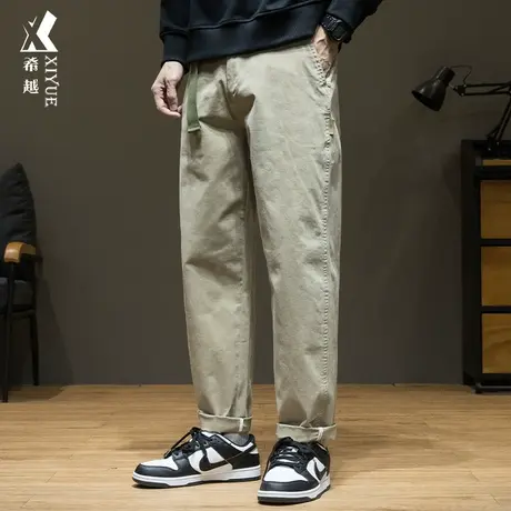 希越重磅300g美式休闲直筒裤男士秋冬季宽松大码特大码纯色长裤子商品大图