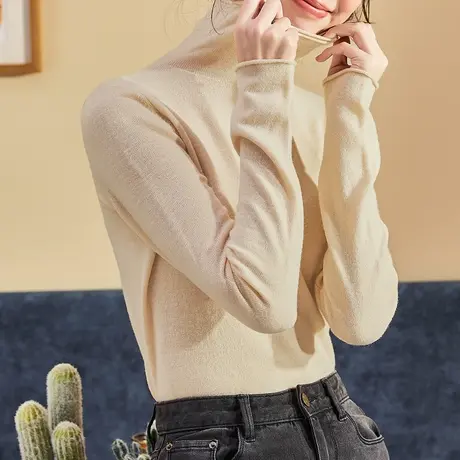 唐狮冬新款羊毛针织衫打底衫内搭女洋气打底毛衣堆堆领高领黑图片