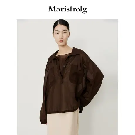 【日本进口面料】玛丝菲尔秋新款网纱宽松长袖衬衫轻薄上衣女图片