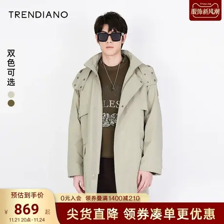 TRENDIANO春秋新款可拆卸内胆连帽外套男中长款保暖棉衣图片