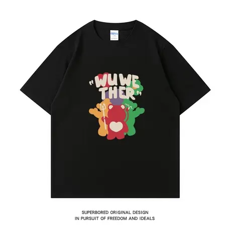 美式潮牌卡通小熊印花短袖t恤男夏季潮流宽松情侣装百搭纯棉上衣商品大图