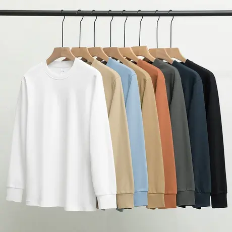 380g重磅t恤男长袖秋冬内搭纯色白色打底衫双面加厚款圆领秋衣服商品大图