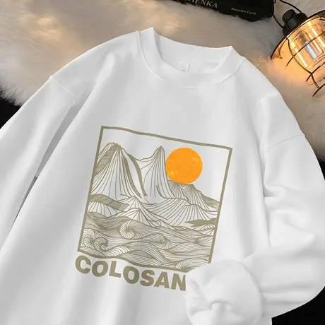 450g重磅国潮卫衣男秋冬款白色长袖t恤摇粒绒保暖圆领无帽上衣服商品大图