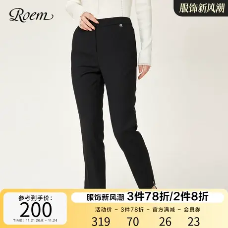 Roem秋冬 气质直筒休闲裤复古高腰简约裤子通勤百搭气质长裤女图片