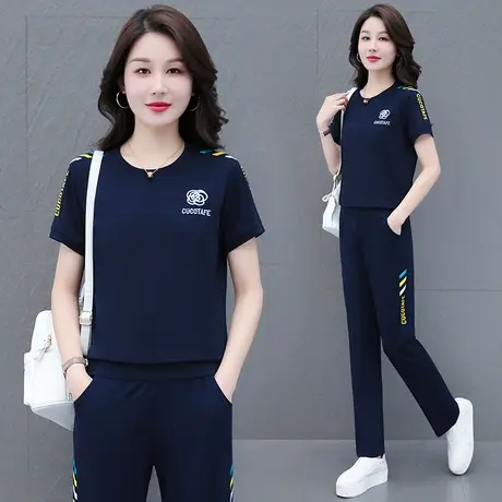 恋上17号妈妈运动服套装女夏季2023年新款纯棉休闲洋气减龄薄款跑商品大图