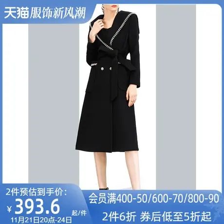 黑色赫本风海军领气质毛呢外套女冬2023新款帅气干练过膝呢子大衣图片