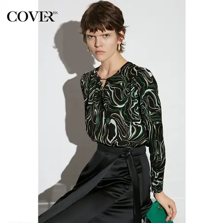 COVER春季线条印花缎面H型抗皱衬衫图片