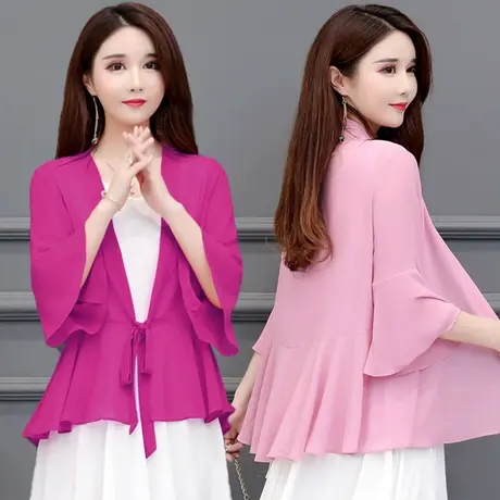 春夏2022年新款女装时尚七分袖雪纺衫女士高档上衣洋气小衫防晒衣商品大图